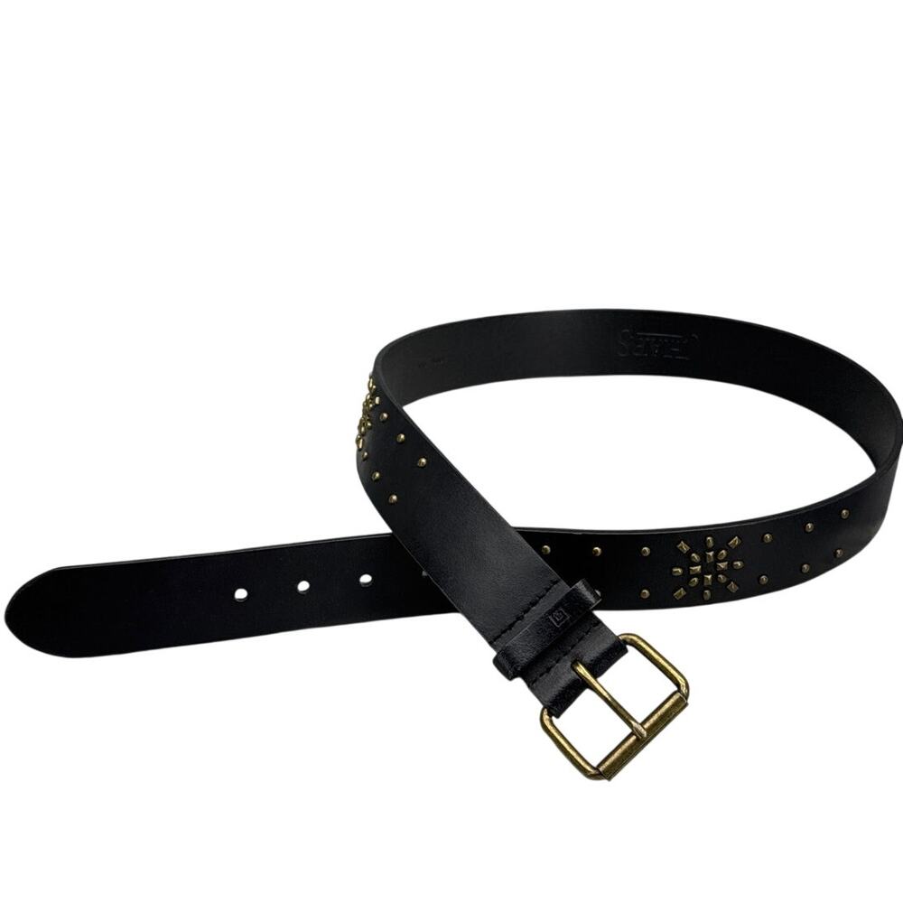 Chaps Black Genuine Leather Studded Bronze Brass Buckle Belt Women Size M
